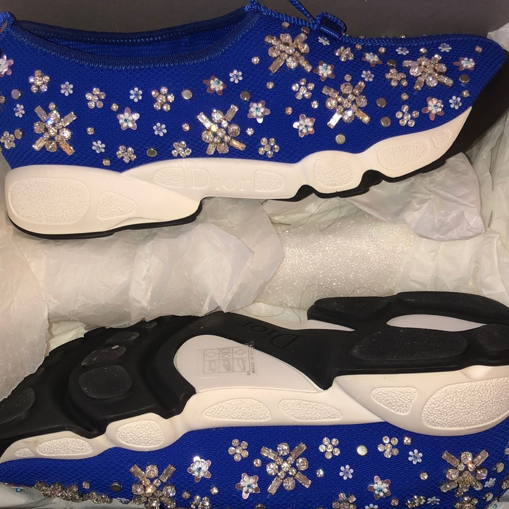 Dior Blue Floral Embellished Sneakers
